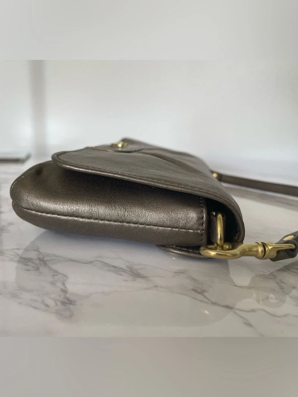 Coach Ashley Metallic Bronze Leather Large Flap Wristlet/Clutch